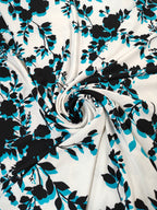 Jersey estampado floral azul, negro y blanco