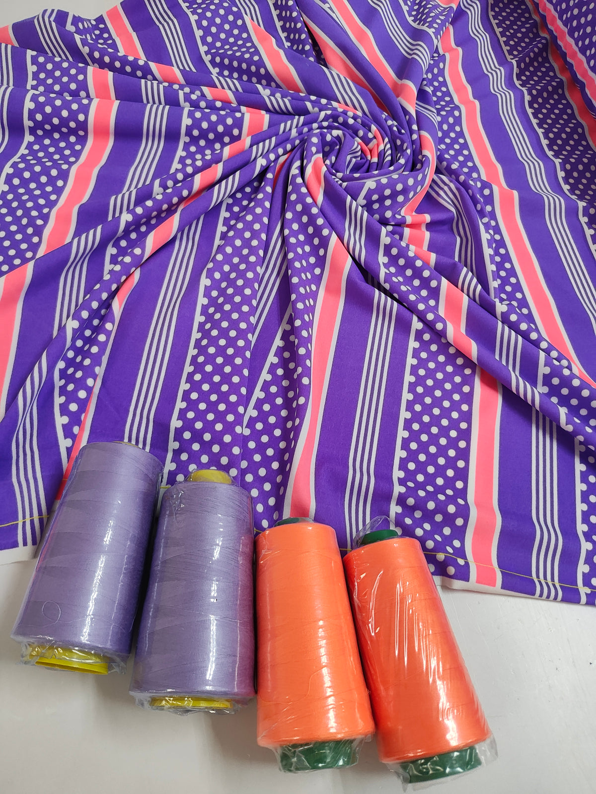 Purple stripes and dots